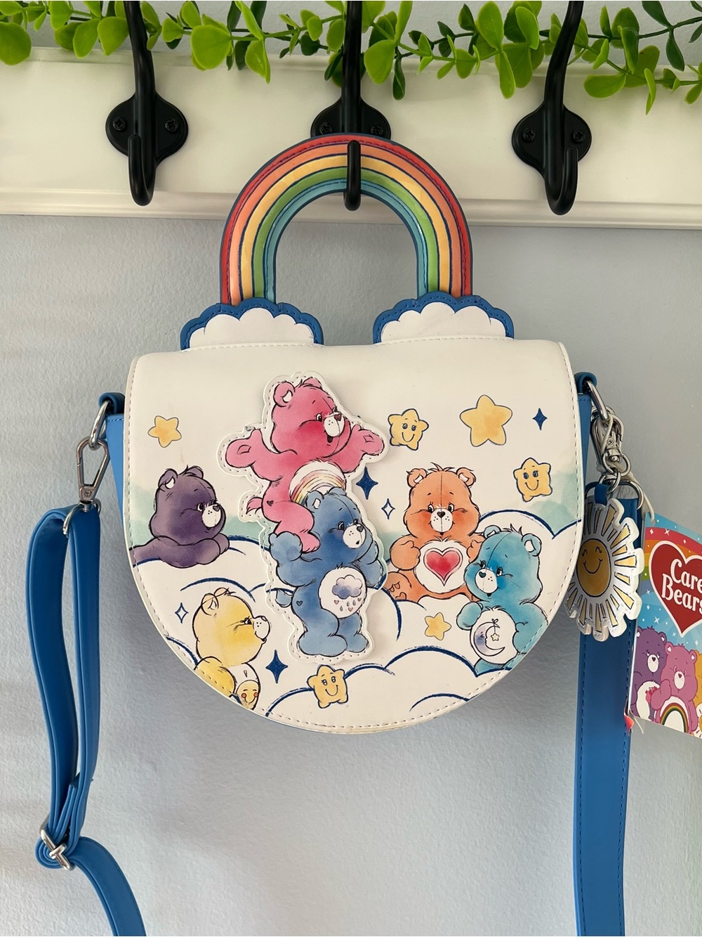 Care Bears White Crossbody Bag with Blue Strap and Rainbow Handle